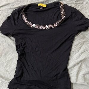 St. John SOCA : Black Tee with Sequin Embellishment